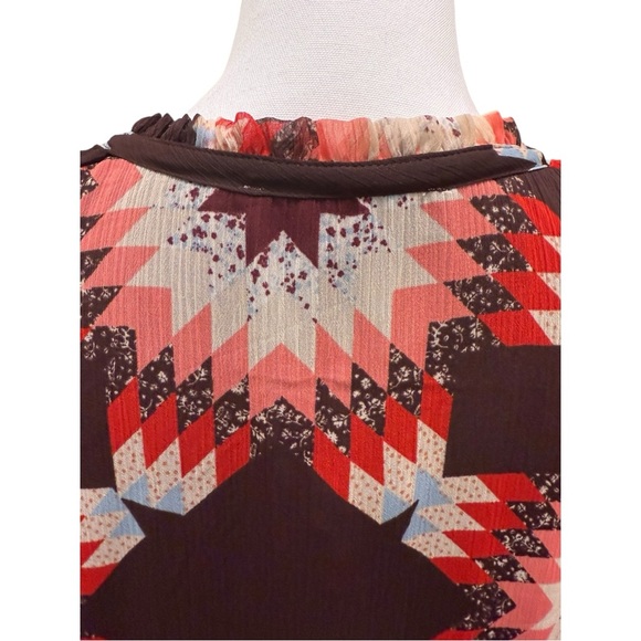 LOFT Boho Patchwork Tie Neck Pocket Mini Swing‎ Dress Size Medium - Picture 6 of 9